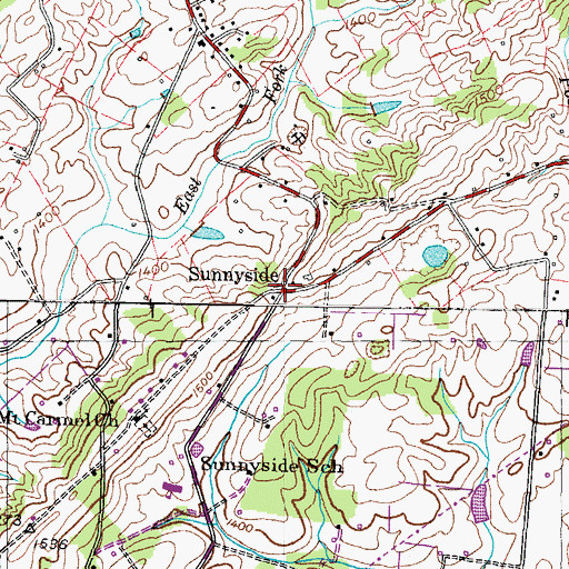 Topographic Map of Sunnyside, TN