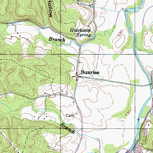 Topographic Map of Sunrise, TN