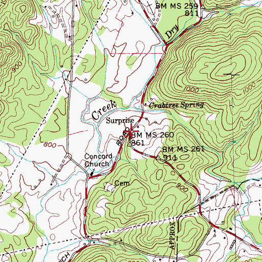 Topographic Map of Surprise, TN
