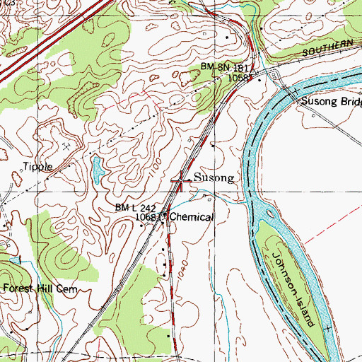 Topographic Map of Susong, TN