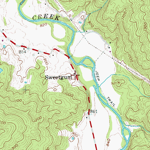 Topographic Map of Sweetgum, TN