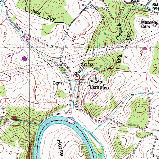 Topographic Map of Tampico, TN