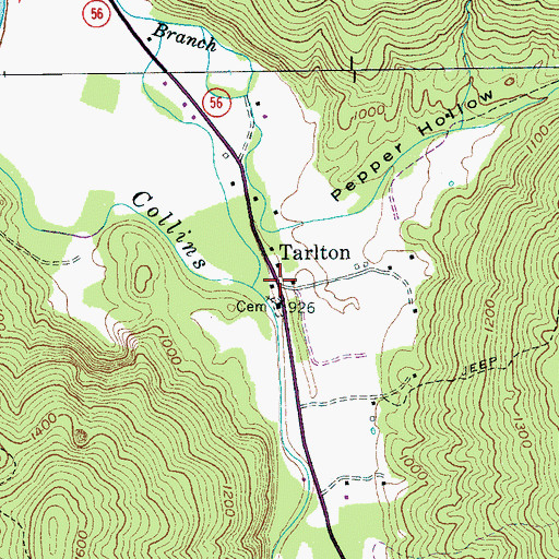 Topographic Map of Tarlton, TN