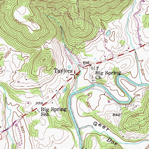 Topographic Map of Taylors, TN