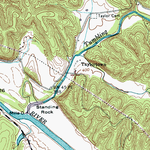 Topographic Map of Taylortown, TN