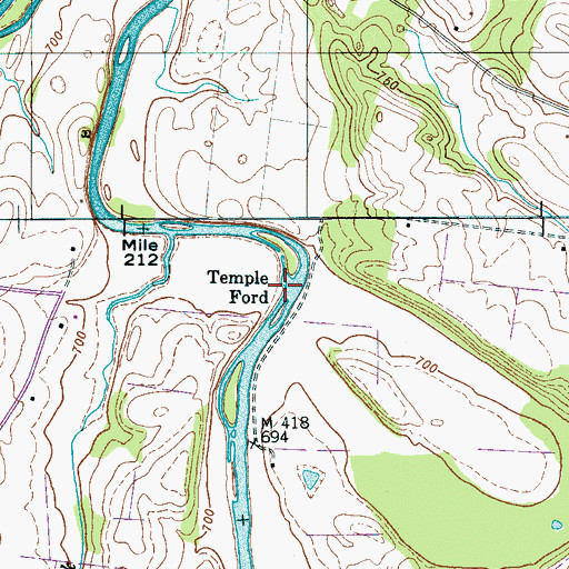 Topographic Map of Temple Ford, TN