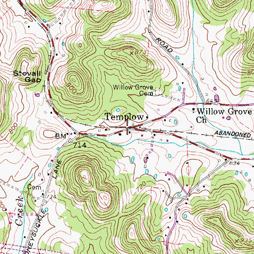 Topographic Map of Templow, TN