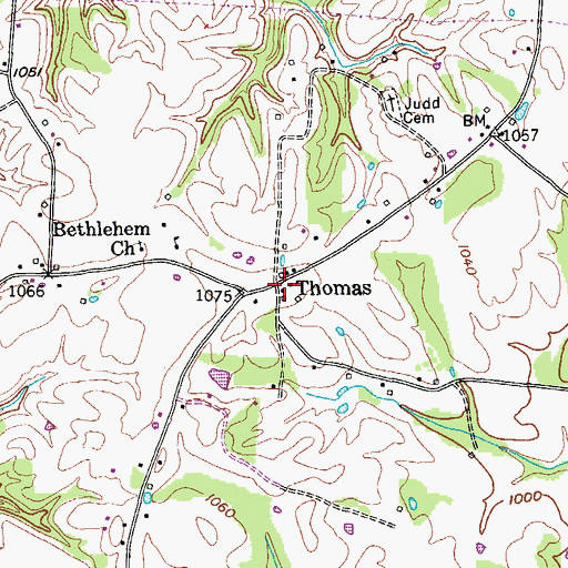 Topographic Map of Thomas, TN