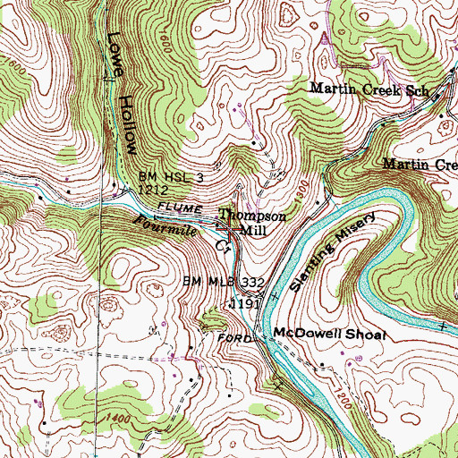 Topographic Map of Thompson Mill, TN