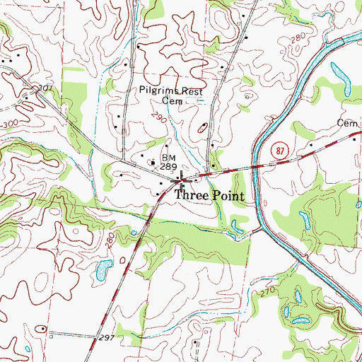 Topographic Map of Three Point, TN