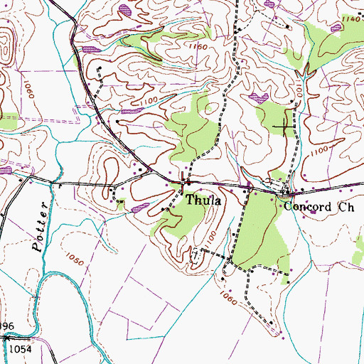 Topographic Map of Thula, TN
