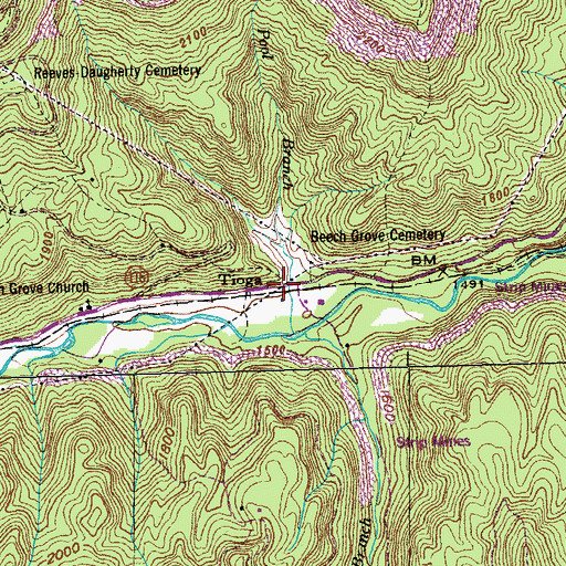 Topographic Map of Tioga, TN