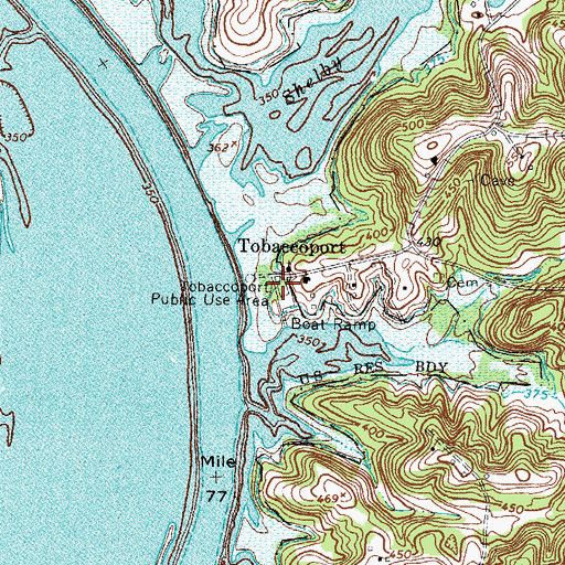 Topographic Map of Tobaccoport, TN