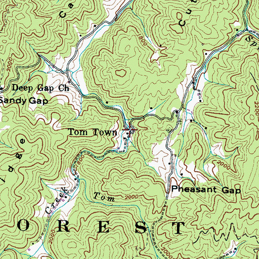 Topographic Map of Tom Town, TN