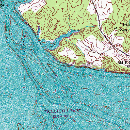 Topographic Map of Tomotla Ford, TN
