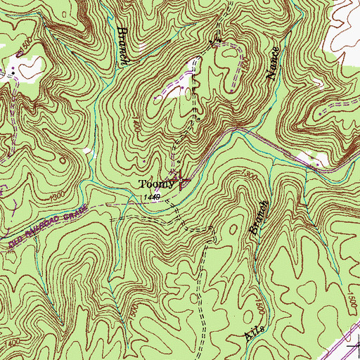 Topographic Map of Toomy, TN