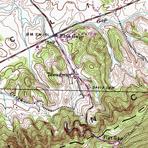 Topographic Map of Treadway, TN