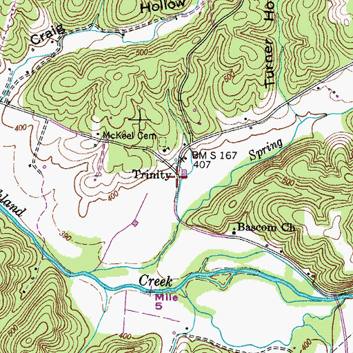 Topographic Map of Trinity, TN