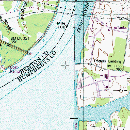 Topographic Map of Trotters Landing, TN