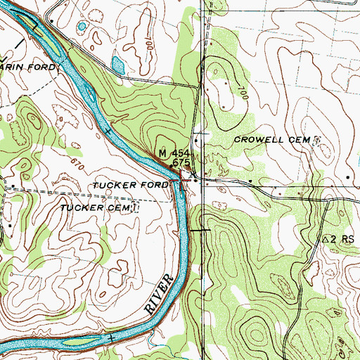 Topographic Map of Tucker Ford, TN