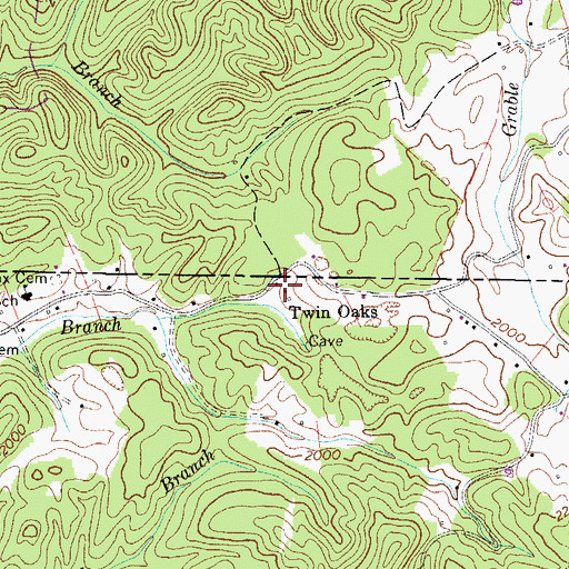 Topographic Map of Twin Oaks, TN