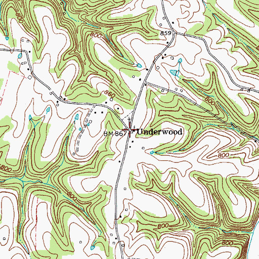 Topographic Map of Underwood, TN
