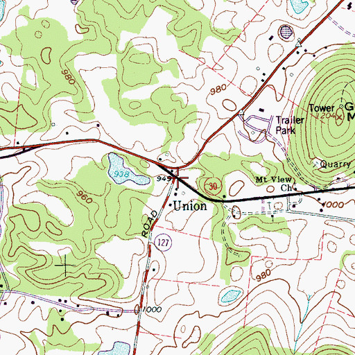 Topographic Map of Union, TN
