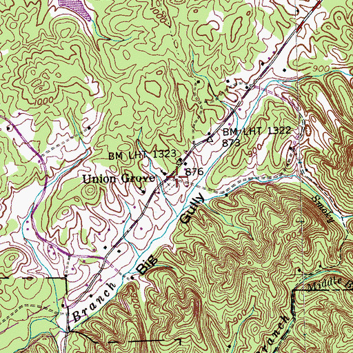 Topographic Map of Union Grove, TN