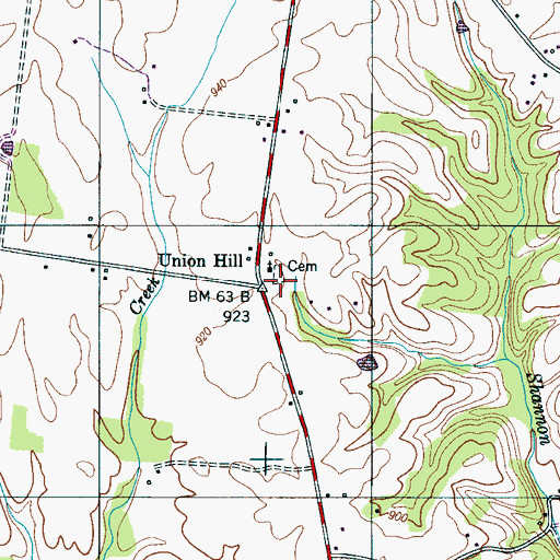 Topographic Map of Union Hill, TN