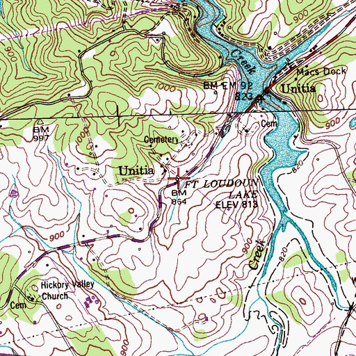 Topographic Map of Unitia, TN