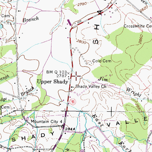Topographic Map of Upper Shady, TN