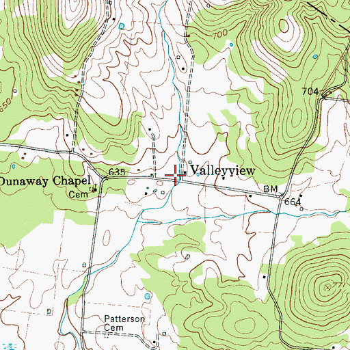 Topographic Map of Valleyview, TN