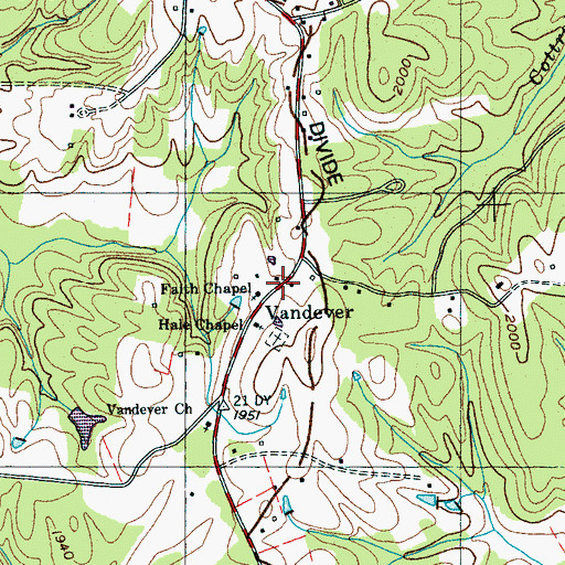 Topographic Map of Vandever, TN