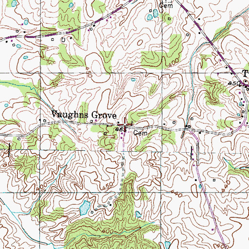 Topographic Map of Vaughns Grove, TN