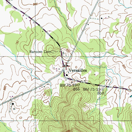 Topographic Map of Versailles, TN