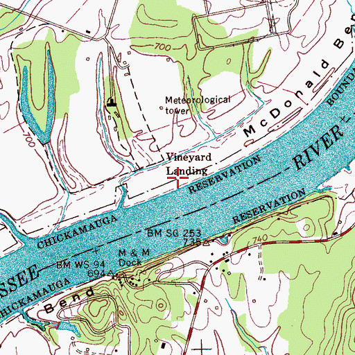 Topographic Map of Vineyard Landing, TN