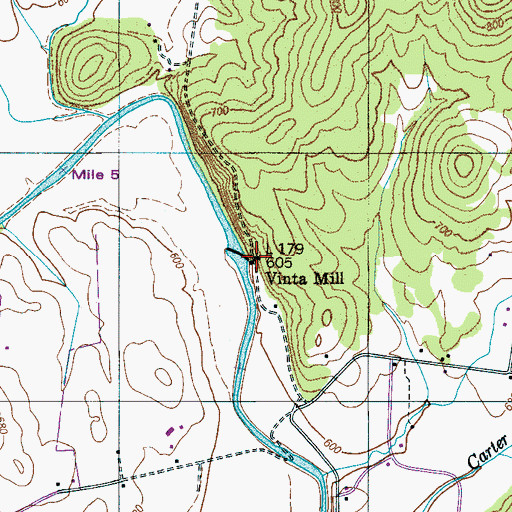 Topographic Map of Vinta Mill, TN