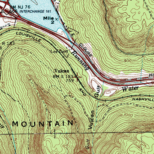 Topographic Map of Vulcan, TN