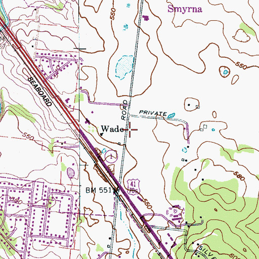 Topographic Map of Wade, TN