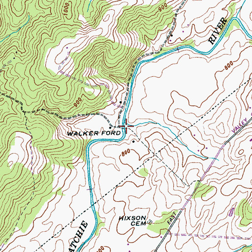 Topographic Map of Walker Ford, TN