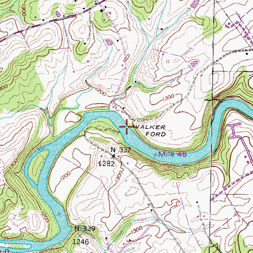 Topographic Map of Walker Ford, TN