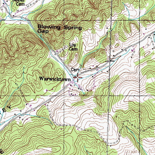 Topographic Map of Warwicktown, TN