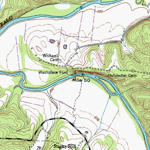 Topographic Map of Washplace Ford, TN