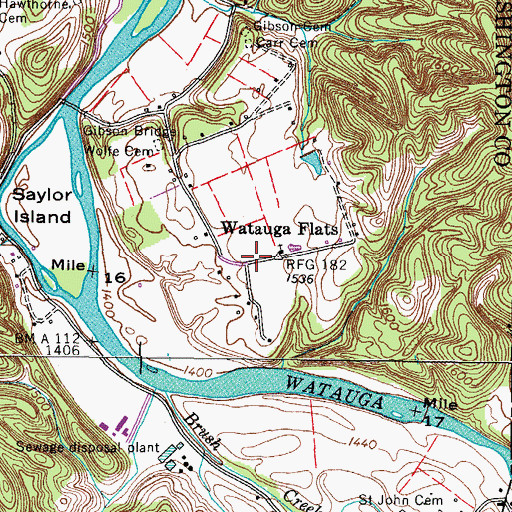 Topographic Map of Watauga Flats, TN
