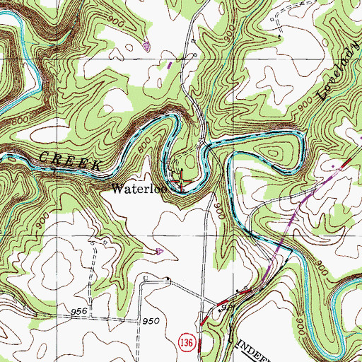 Topographic Map of Waterloo, TN