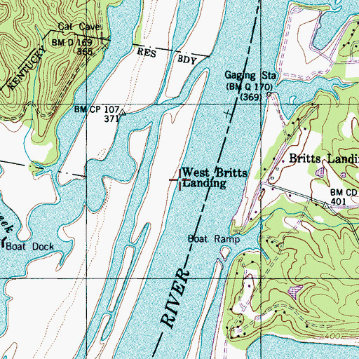 Topographic Map of West Britts Landing, TN
