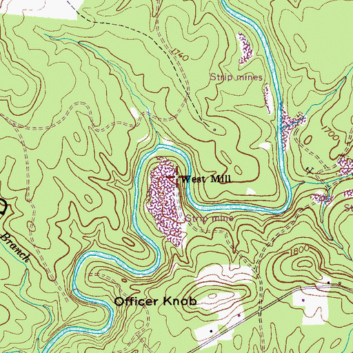 Topographic Map of West Mill, TN