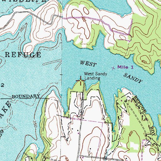 Topographic Map of West Sandy Landing, TN