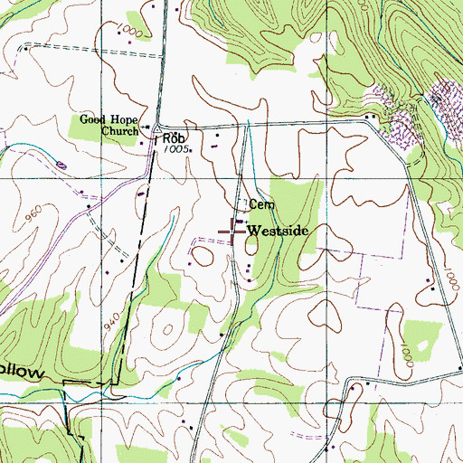 Topographic Map of Westside, TN