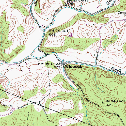 Topographic Map of Whiteoak, TN